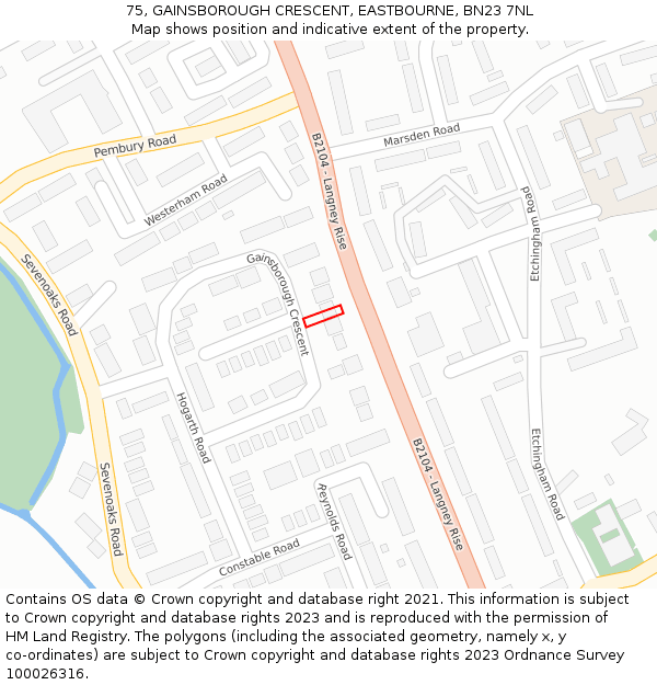 75, GAINSBOROUGH CRESCENT, EASTBOURNE, BN23 7NL: Location map and indicative extent of plot