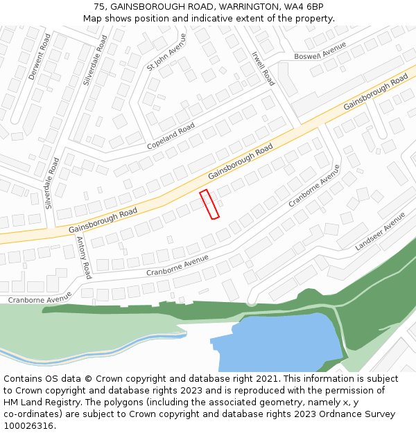 75, GAINSBOROUGH ROAD, WARRINGTON, WA4 6BP: Location map and indicative extent of plot