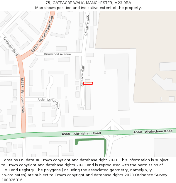 75, GATEACRE WALK, MANCHESTER, M23 9BA: Location map and indicative extent of plot