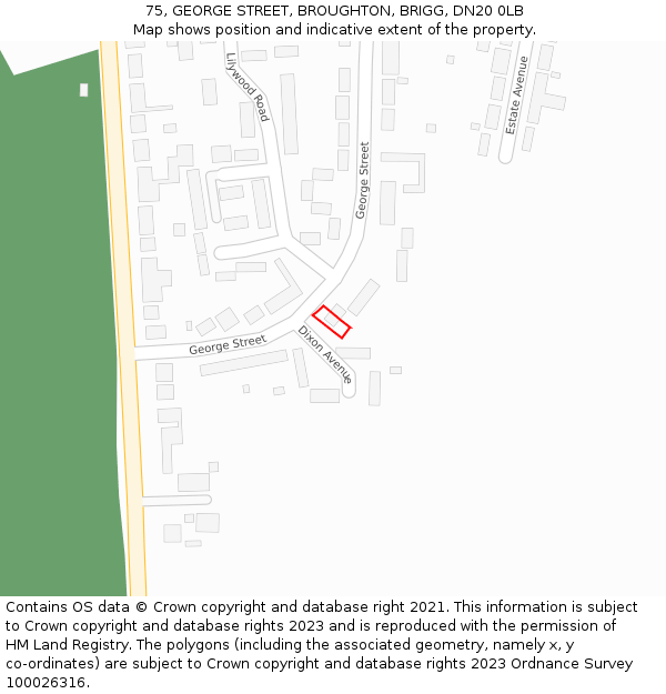 75, GEORGE STREET, BROUGHTON, BRIGG, DN20 0LB: Location map and indicative extent of plot