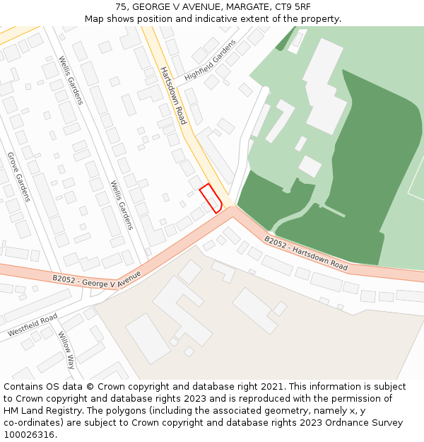 75, GEORGE V AVENUE, MARGATE, CT9 5RF: Location map and indicative extent of plot