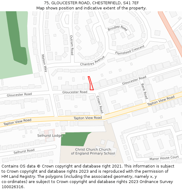 75, GLOUCESTER ROAD, CHESTERFIELD, S41 7EF: Location map and indicative extent of plot