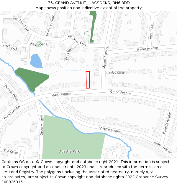 75, GRAND AVENUE, HASSOCKS, BN6 8DD: Location map and indicative extent of plot
