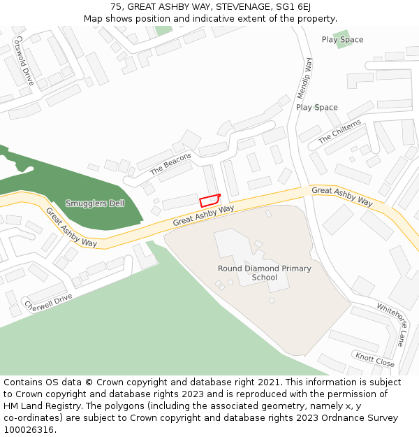 75, GREAT ASHBY WAY, STEVENAGE, SG1 6EJ: Location map and indicative extent of plot