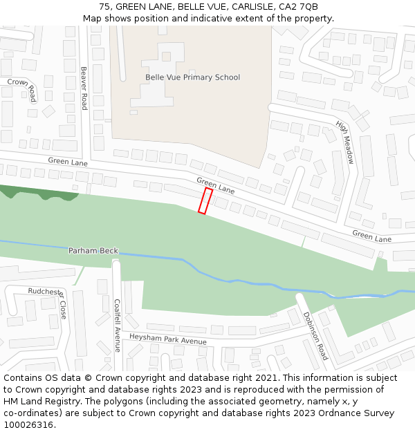75, GREEN LANE, BELLE VUE, CARLISLE, CA2 7QB: Location map and indicative extent of plot