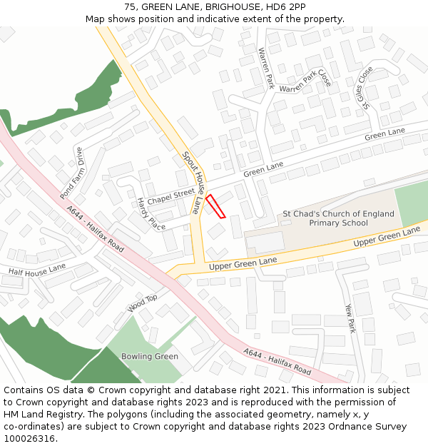 75, GREEN LANE, BRIGHOUSE, HD6 2PP: Location map and indicative extent of plot