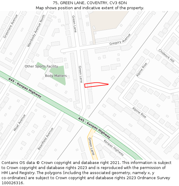 75, GREEN LANE, COVENTRY, CV3 6DN: Location map and indicative extent of plot