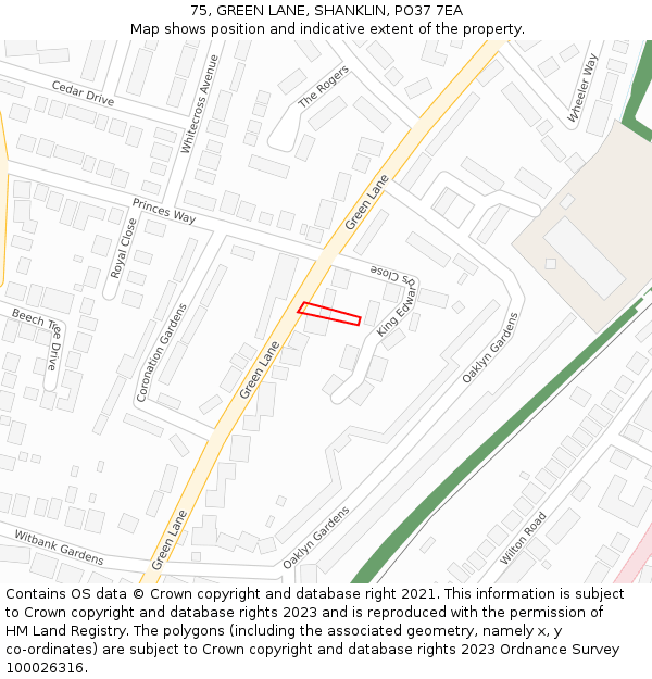 75, GREEN LANE, SHANKLIN, PO37 7EA: Location map and indicative extent of plot