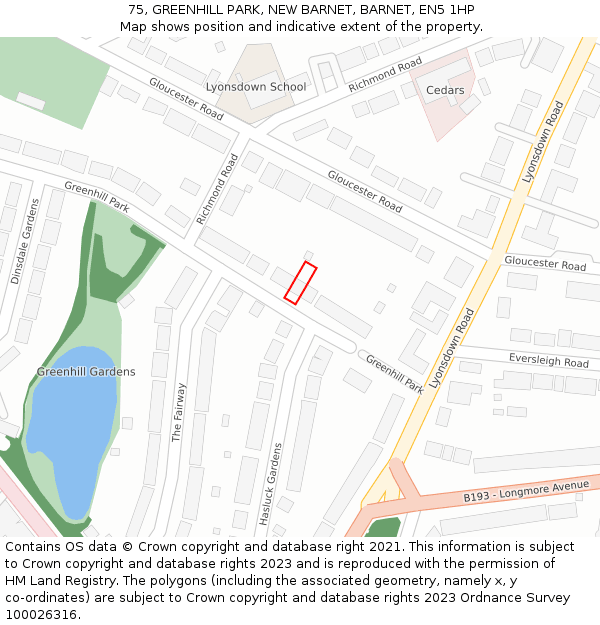 75, GREENHILL PARK, NEW BARNET, BARNET, EN5 1HP: Location map and indicative extent of plot