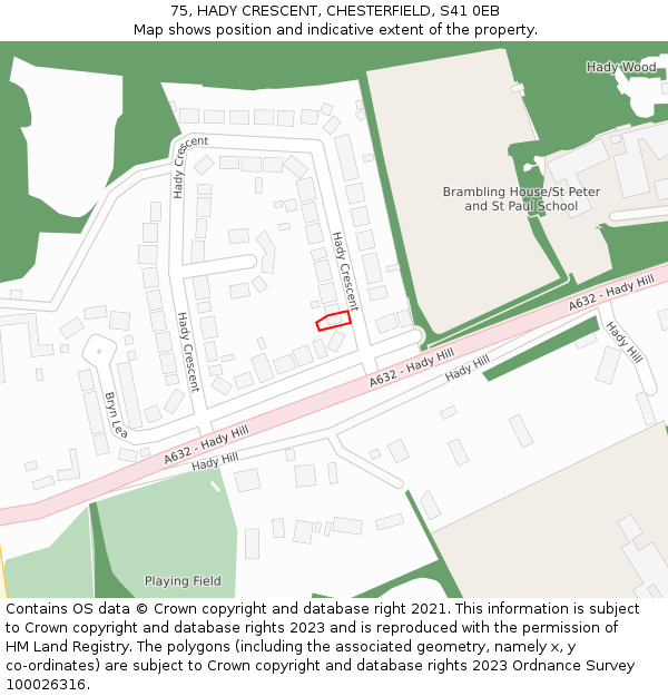 75, HADY CRESCENT, CHESTERFIELD, S41 0EB: Location map and indicative extent of plot