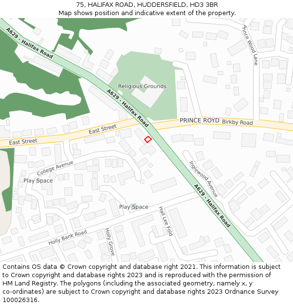 75, HALIFAX ROAD, HUDDERSFIELD, HD3 3BR: Location map and indicative extent of plot