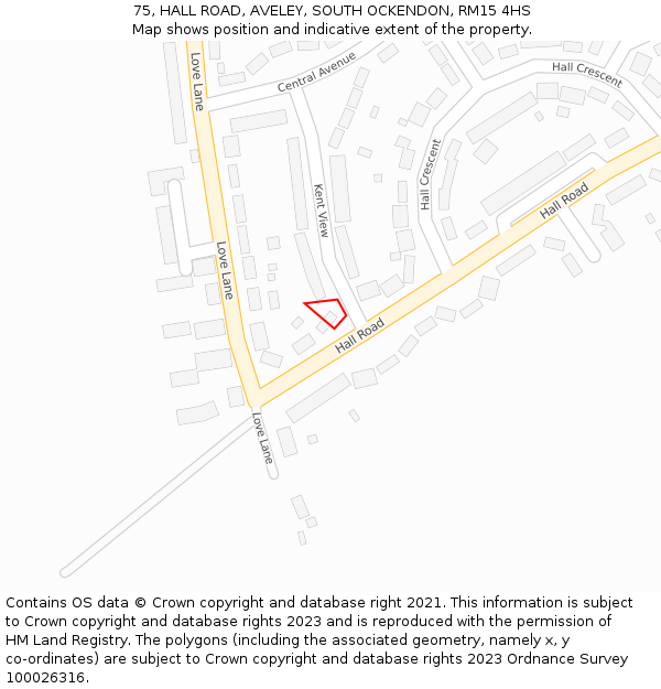 75, HALL ROAD, AVELEY, SOUTH OCKENDON, RM15 4HS: Location map and indicative extent of plot