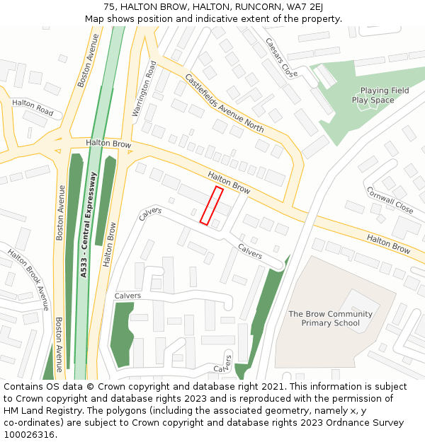 75, HALTON BROW, HALTON, RUNCORN, WA7 2EJ: Location map and indicative extent of plot