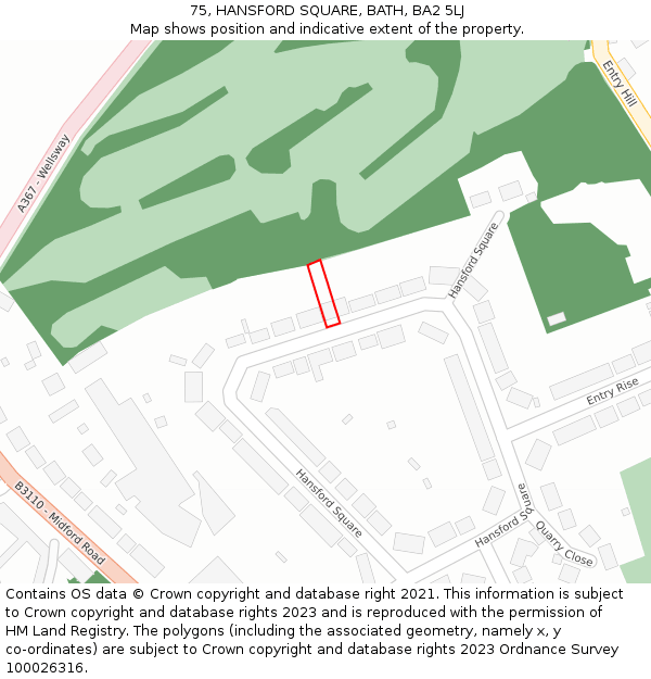 75, HANSFORD SQUARE, BATH, BA2 5LJ: Location map and indicative extent of plot