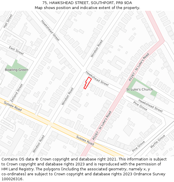 75, HAWKSHEAD STREET, SOUTHPORT, PR9 9DA: Location map and indicative extent of plot