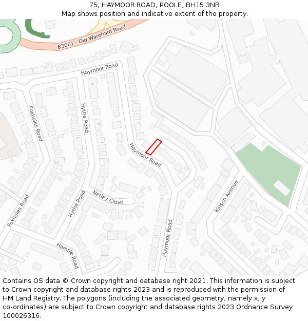 75, HAYMOOR ROAD, POOLE, BH15 3NR: Location map and indicative extent of plot