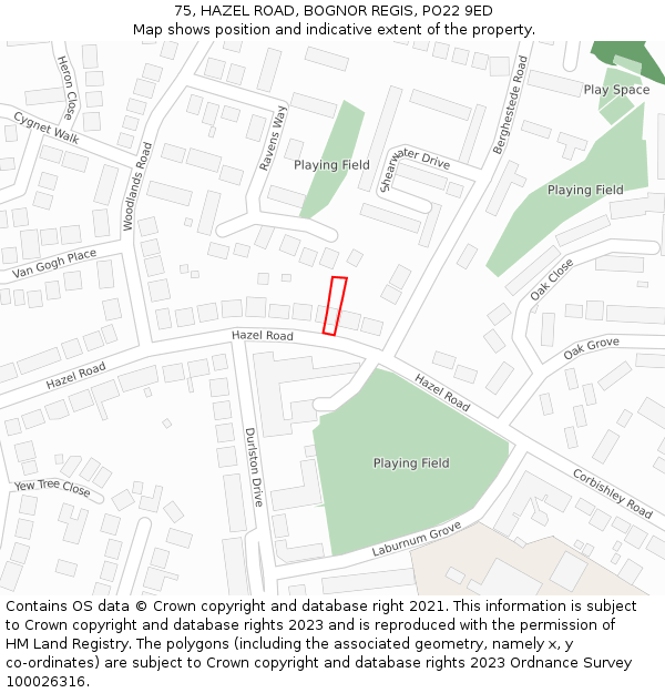 75, HAZEL ROAD, BOGNOR REGIS, PO22 9ED: Location map and indicative extent of plot