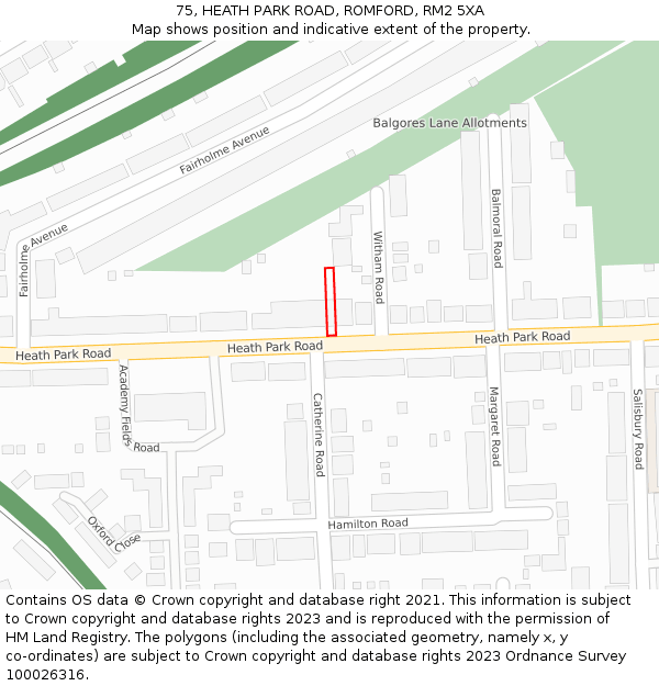 75, HEATH PARK ROAD, ROMFORD, RM2 5XA: Location map and indicative extent of plot