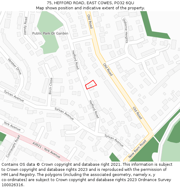 75, HEFFORD ROAD, EAST COWES, PO32 6QU: Location map and indicative extent of plot