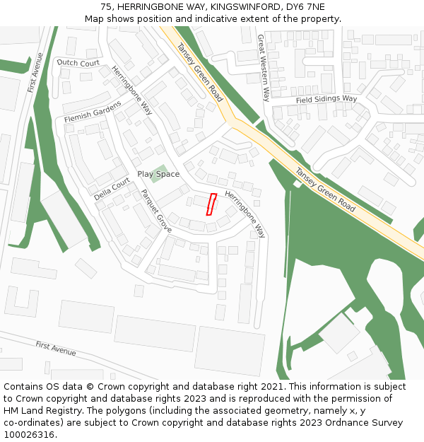 75, HERRINGBONE WAY, KINGSWINFORD, DY6 7NE: Location map and indicative extent of plot