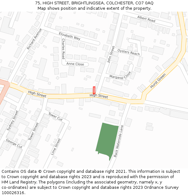 75, HIGH STREET, BRIGHTLINGSEA, COLCHESTER, CO7 0AQ: Location map and indicative extent of plot