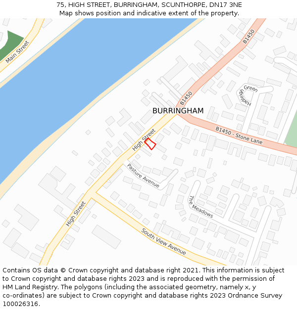 75, HIGH STREET, BURRINGHAM, SCUNTHORPE, DN17 3NE: Location map and indicative extent of plot