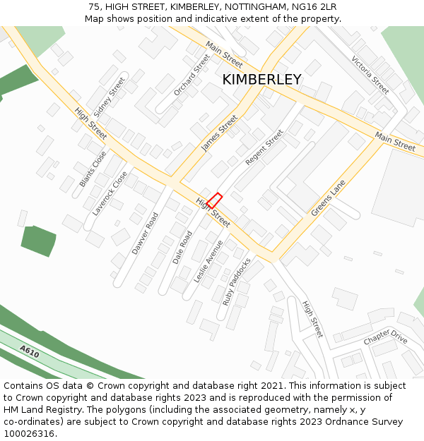 75, HIGH STREET, KIMBERLEY, NOTTINGHAM, NG16 2LR: Location map and indicative extent of plot