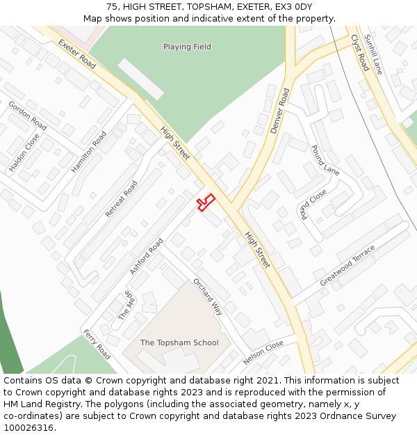 75, HIGH STREET, TOPSHAM, EXETER, EX3 0DY: Location map and indicative extent of plot