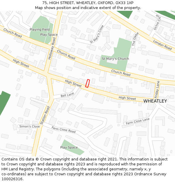 75, HIGH STREET, WHEATLEY, OXFORD, OX33 1XP: Location map and indicative extent of plot