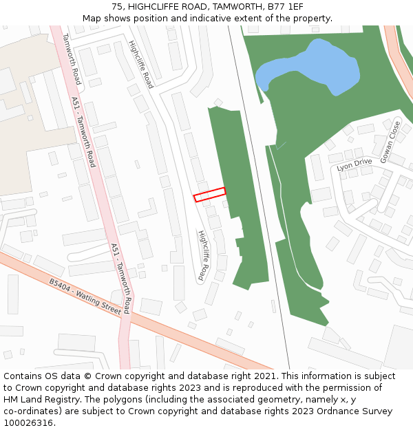 75, HIGHCLIFFE ROAD, TAMWORTH, B77 1EF: Location map and indicative extent of plot