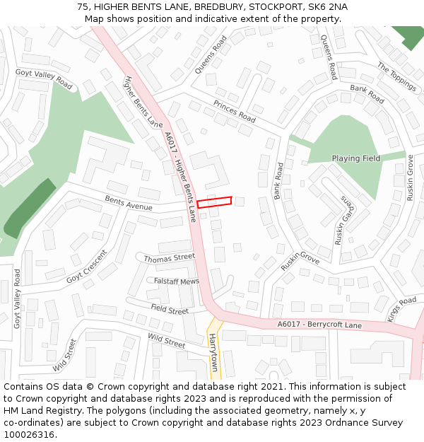 75, HIGHER BENTS LANE, BREDBURY, STOCKPORT, SK6 2NA: Location map and indicative extent of plot