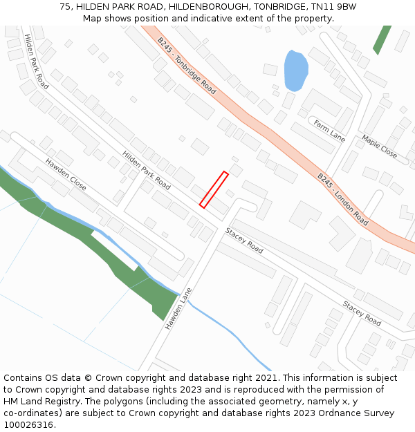 75, HILDEN PARK ROAD, HILDENBOROUGH, TONBRIDGE, TN11 9BW: Location map and indicative extent of plot