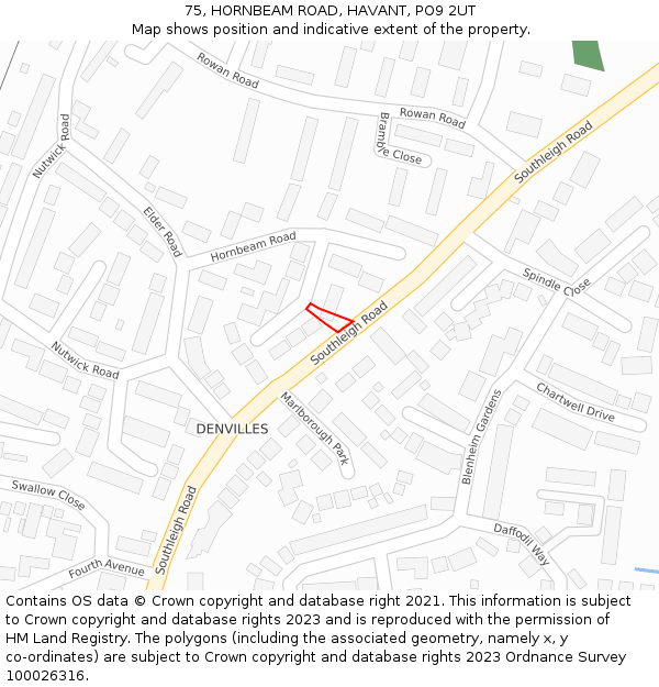 75, HORNBEAM ROAD, HAVANT, PO9 2UT: Location map and indicative extent of plot