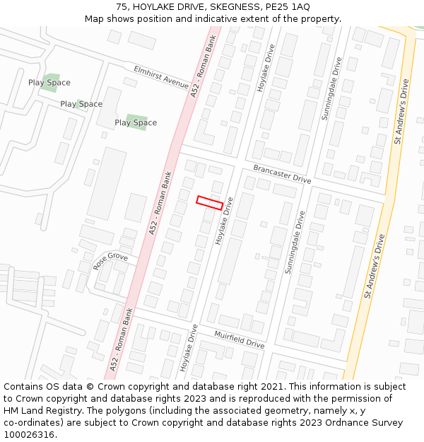 75, HOYLAKE DRIVE, SKEGNESS, PE25 1AQ: Location map and indicative extent of plot