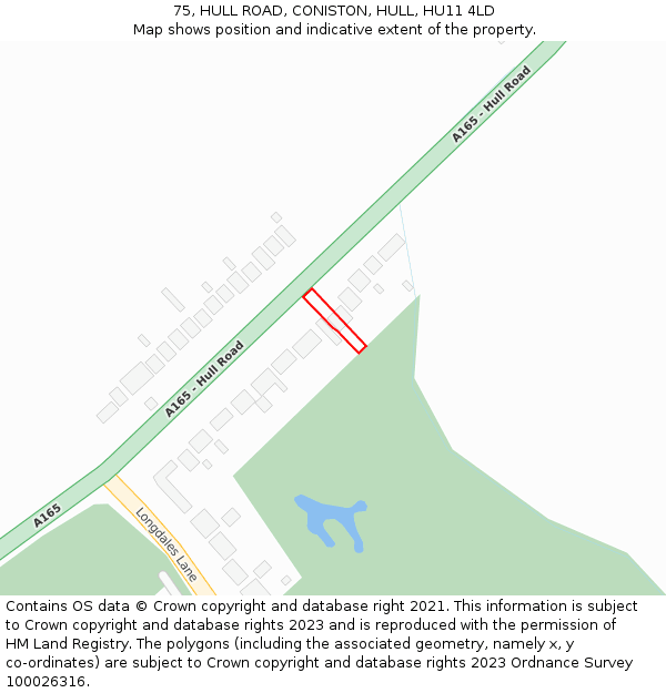 75, HULL ROAD, CONISTON, HULL, HU11 4LD: Location map and indicative extent of plot