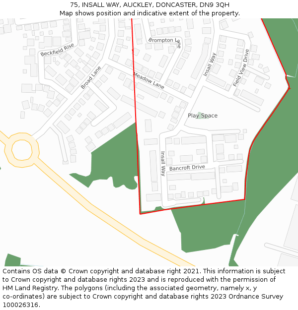 75, INSALL WAY, AUCKLEY, DONCASTER, DN9 3QH: Location map and indicative extent of plot