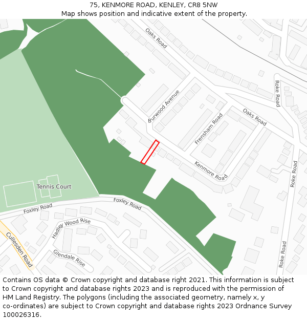 75, KENMORE ROAD, KENLEY, CR8 5NW: Location map and indicative extent of plot