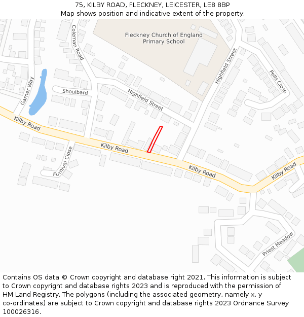 75, KILBY ROAD, FLECKNEY, LEICESTER, LE8 8BP: Location map and indicative extent of plot