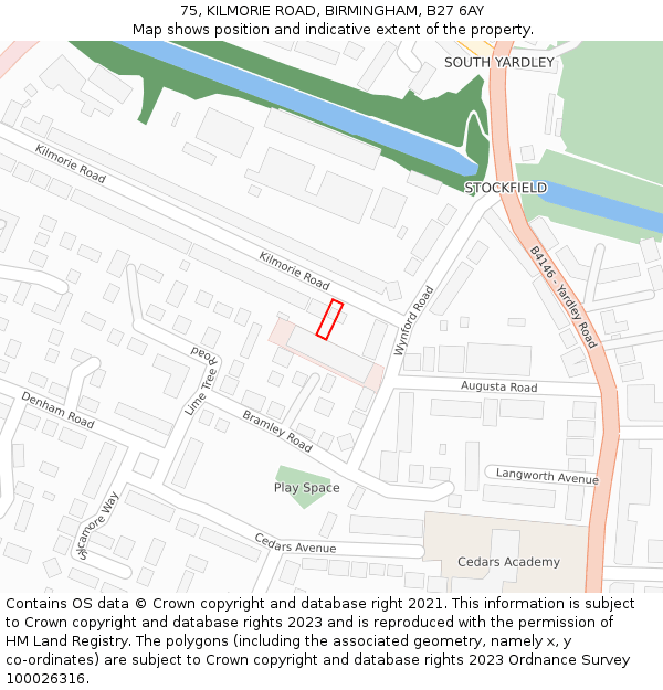 75, KILMORIE ROAD, BIRMINGHAM, B27 6AY: Location map and indicative extent of plot