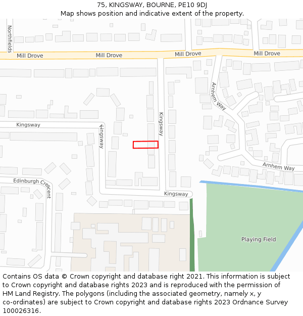 75, KINGSWAY, BOURNE, PE10 9DJ: Location map and indicative extent of plot