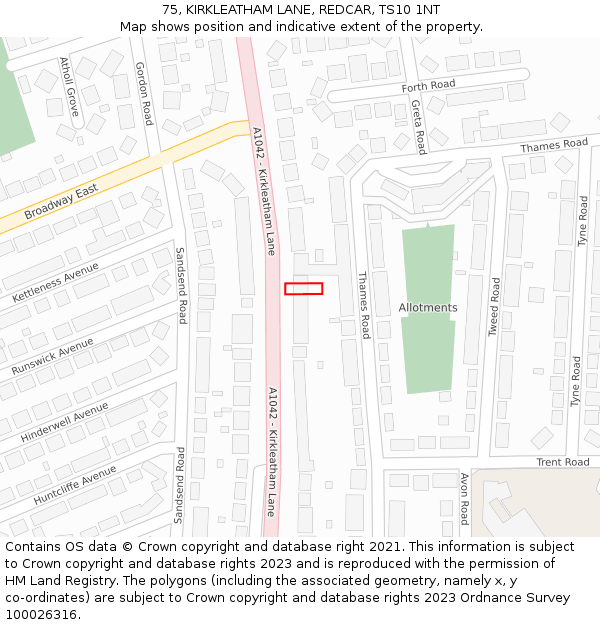 75, KIRKLEATHAM LANE, REDCAR, TS10 1NT: Location map and indicative extent of plot