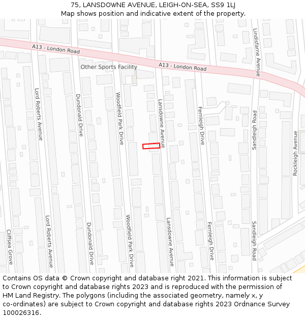 75, LANSDOWNE AVENUE, LEIGH-ON-SEA, SS9 1LJ: Location map and indicative extent of plot