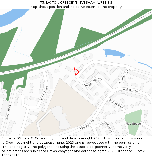 75, LAXTON CRESCENT, EVESHAM, WR11 3JS: Location map and indicative extent of plot