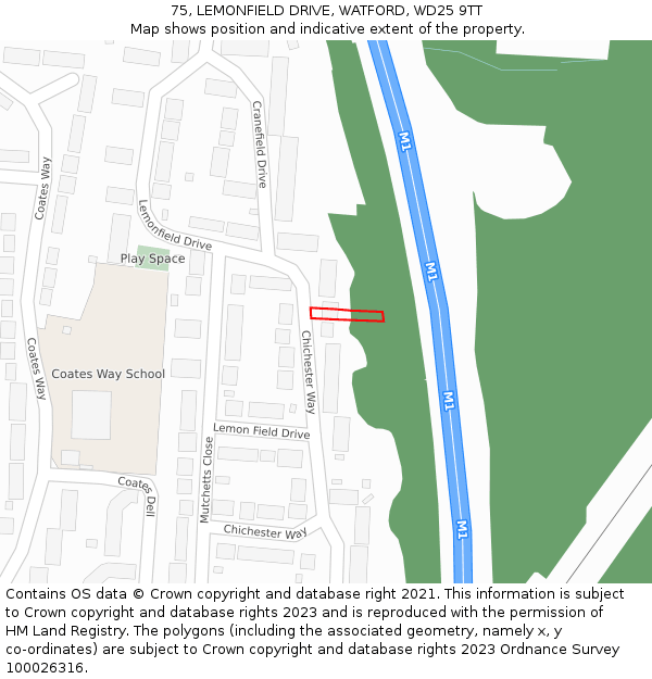 75, LEMONFIELD DRIVE, WATFORD, WD25 9TT: Location map and indicative extent of plot