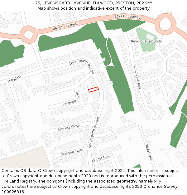 75, LEVENSGARTH AVENUE, FULWOOD, PRESTON, PR2 9YY: Location map and indicative extent of plot