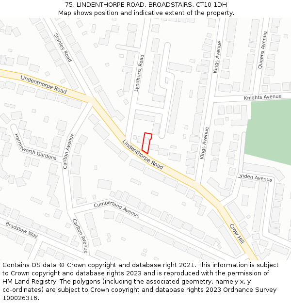 75, LINDENTHORPE ROAD, BROADSTAIRS, CT10 1DH: Location map and indicative extent of plot