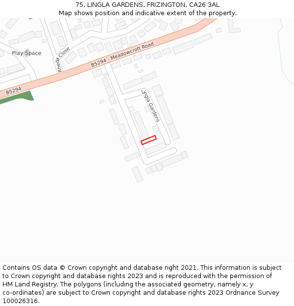 75, LINGLA GARDENS, FRIZINGTON, CA26 3AL: Location map and indicative extent of plot