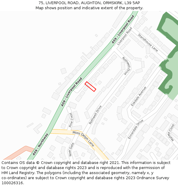 75, LIVERPOOL ROAD, AUGHTON, ORMSKIRK, L39 5AP: Location map and indicative extent of plot