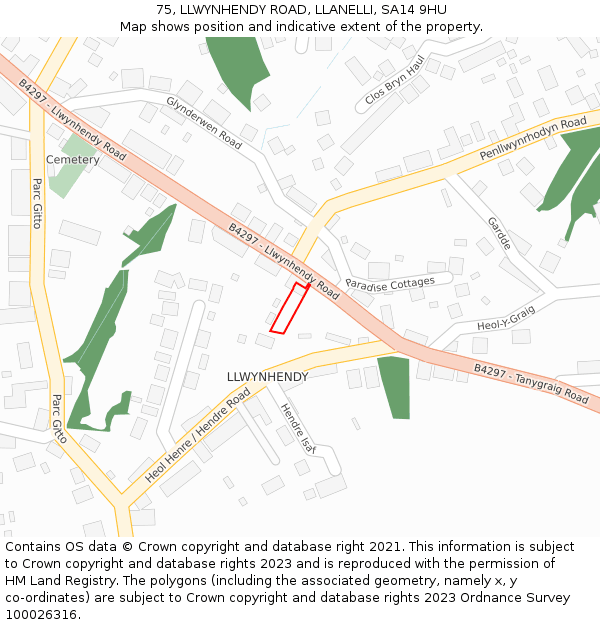 75, LLWYNHENDY ROAD, LLANELLI, SA14 9HU: Location map and indicative extent of plot