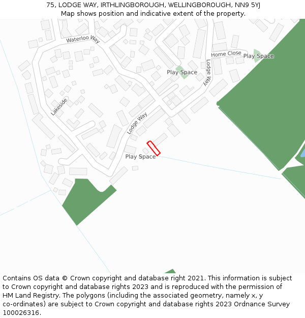 75, LODGE WAY, IRTHLINGBOROUGH, WELLINGBOROUGH, NN9 5YJ: Location map and indicative extent of plot